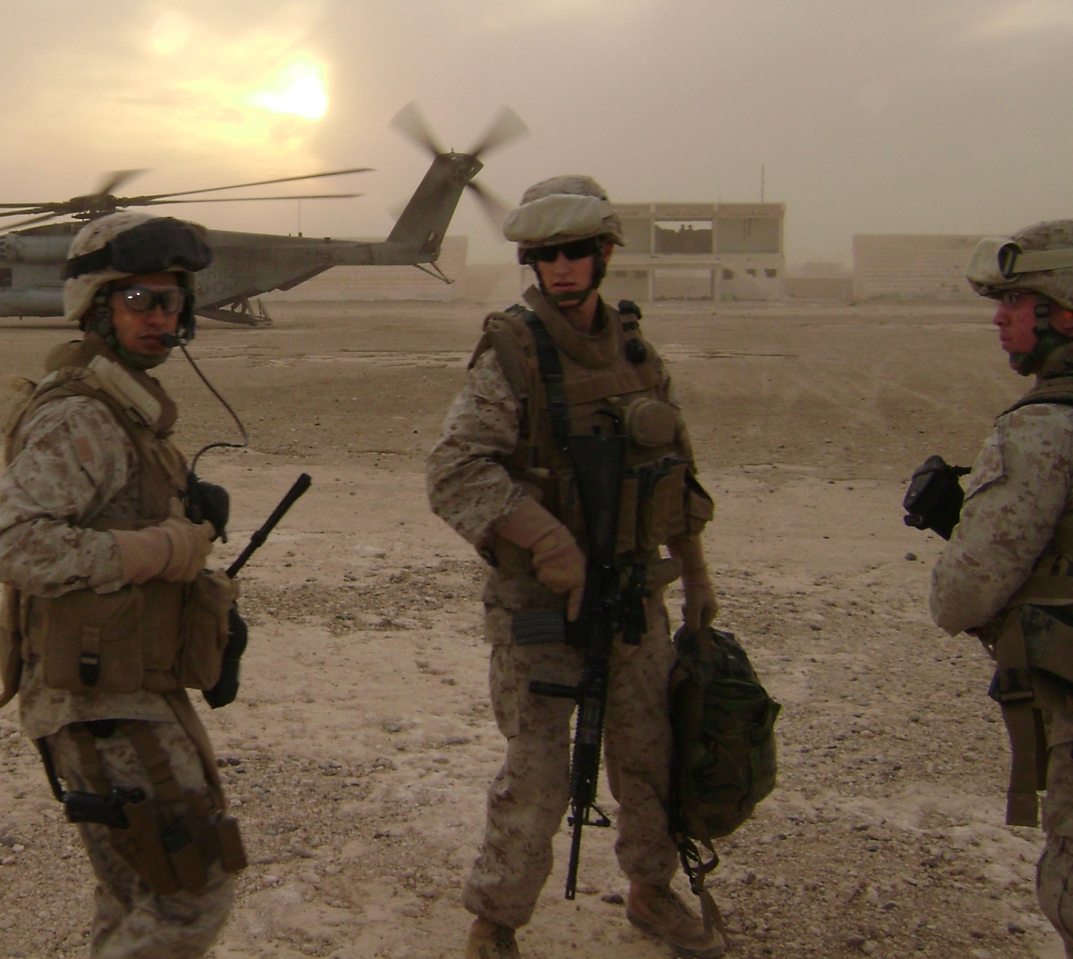 Mandel (center) in Anbar Province on 2nd tour in Iraq - photo courtesy of the Mandel for Senate campaign